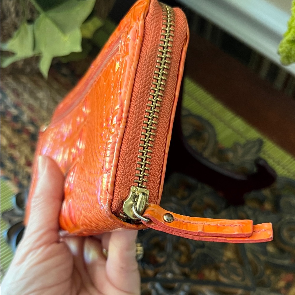 Brahmin Orange/Coral Croc-Embossed Zip Around Wallet -Leather. USED but GUC - Picture 11 of 15